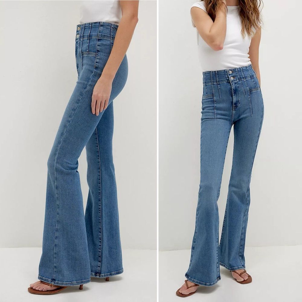 Free People We The Free Jayde Flare Jeans Sunburst Med Wash Sz 26 Boho Festival